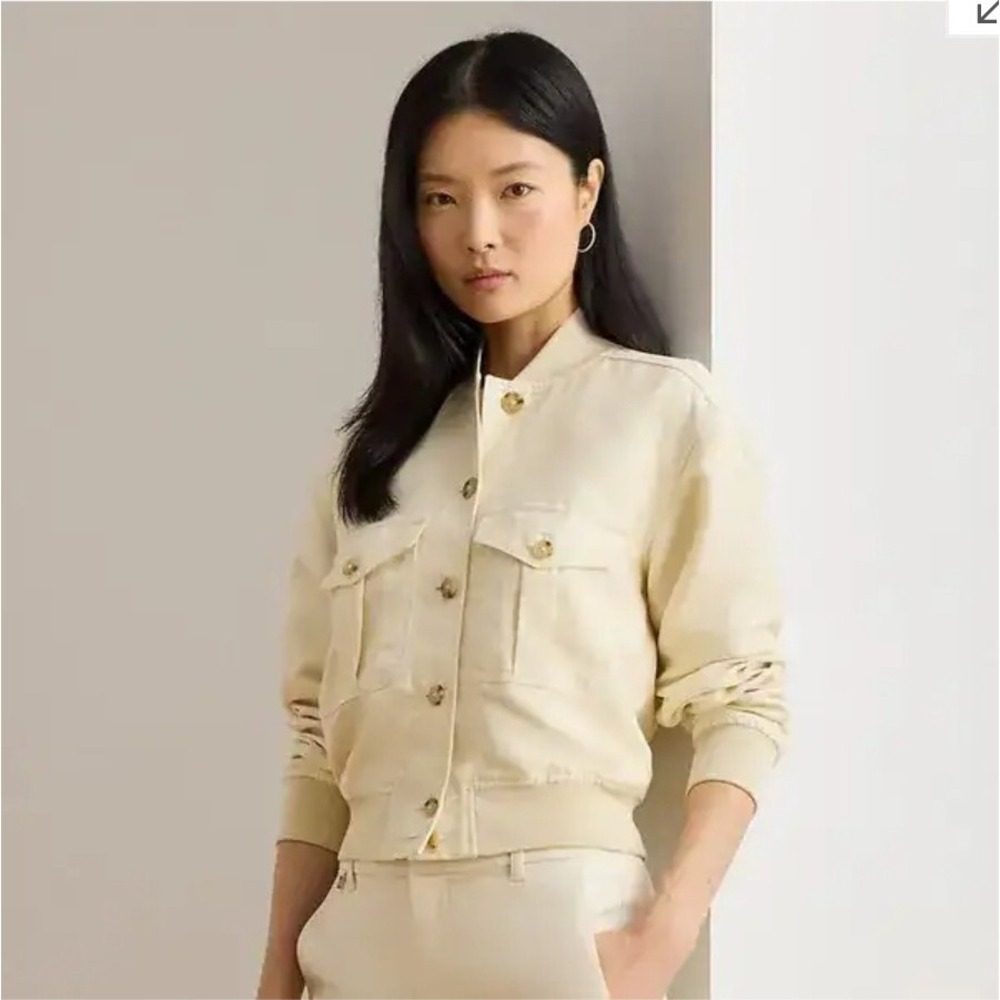 Lauren Ralph Lauren Wms‎ Viscose/Linen Blend Bomber Jacket Ivory Sz 10 NEW! $295